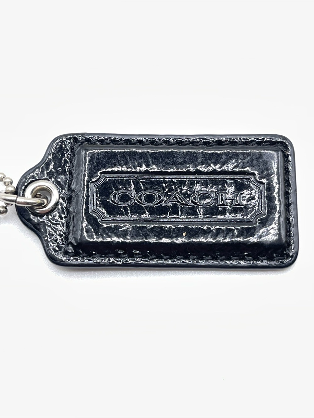 Coach Glossy Black Patent Leather Logo Hang Tag Keychain